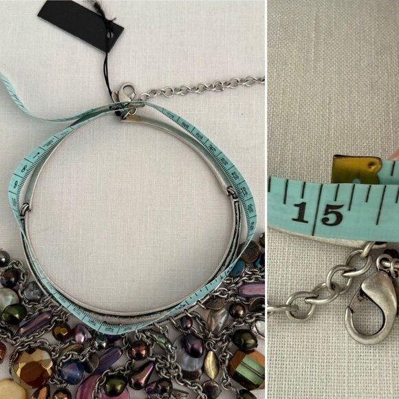 Chicos Necklace 15 to 19in Genuine Shell Multi Bead Silver Tone Statement Collar - Picture 9 of 13